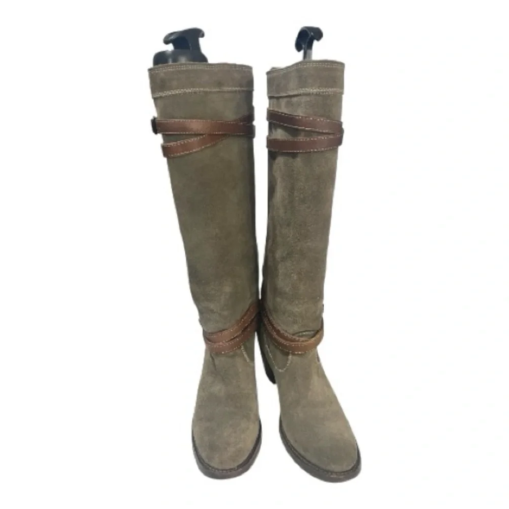 Frye Jane Strappy Knee Tan Brown Suede Boots 6.5